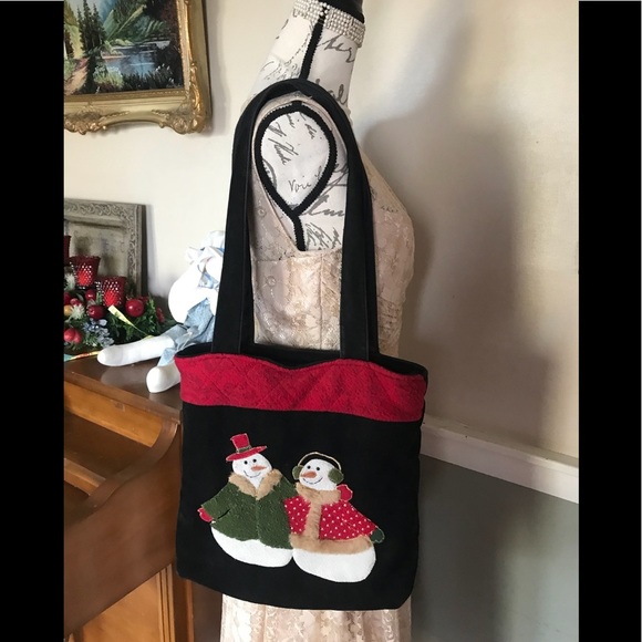 Rare Vintage Snowman Velvet Shoulder Bag - Picture 5 of 10